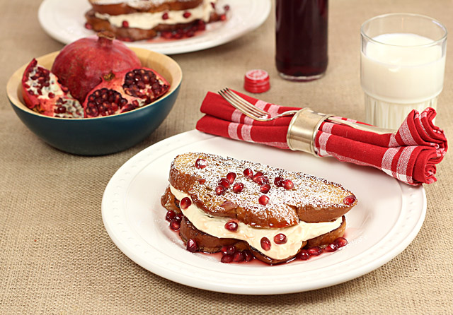 Cream Cheese Stuffed French Toast with Pomegranate and How to Clean a Pomegranate