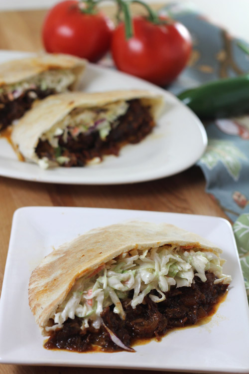Barbecued Goat Meat with Cole Slaw in Pita Bread