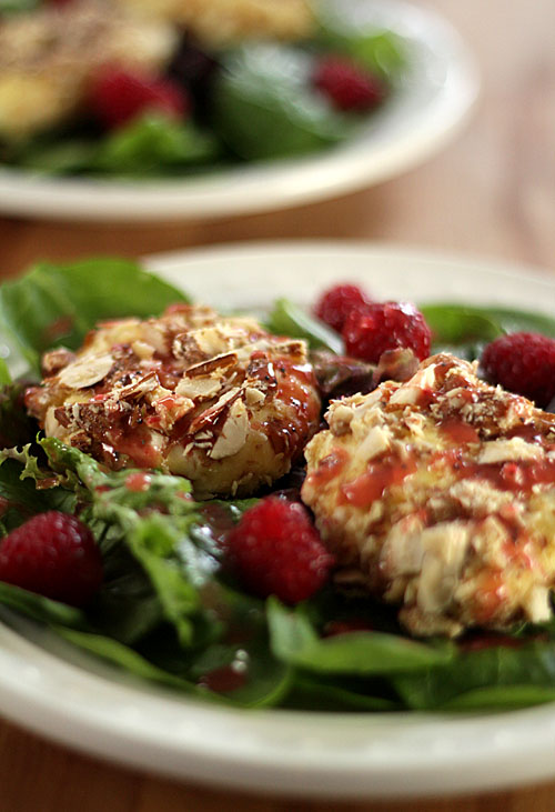Goat cheese salad with raspberries.