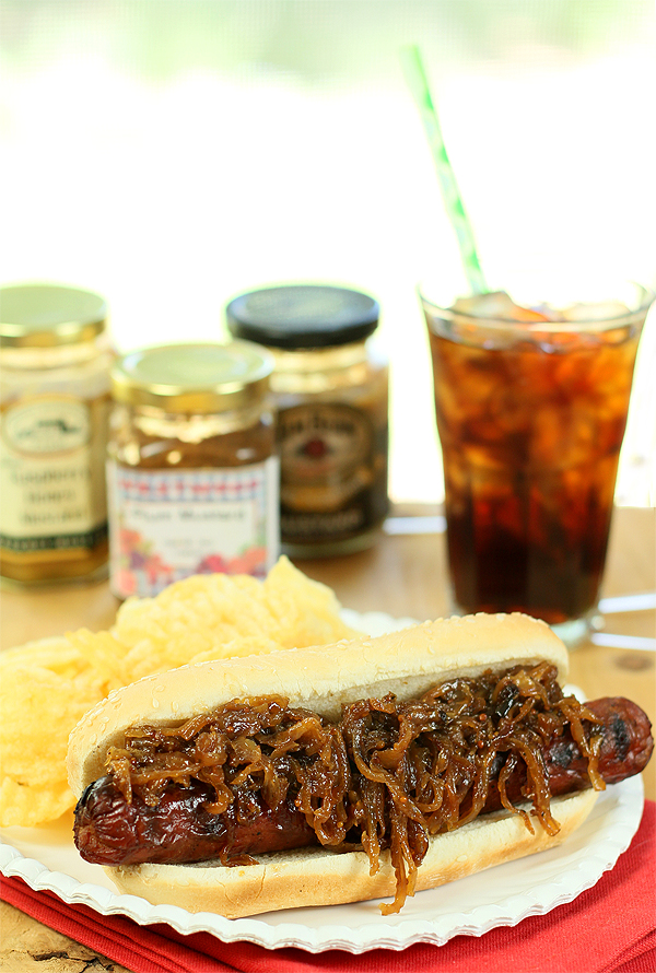 Hot Dogs Three Ways Pepper Jam/Chili Sauce, Bourbon Caramelized