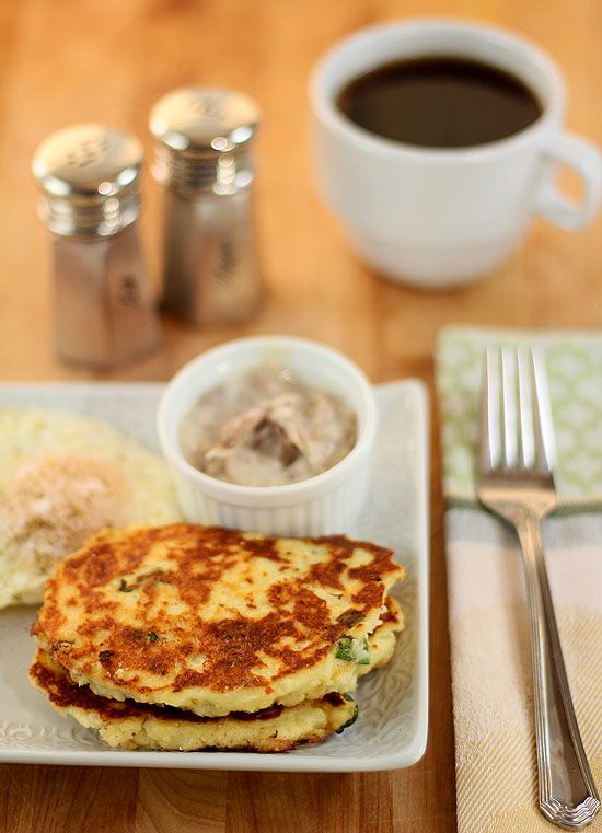 Mashed Potato Cakes with Scallions and Parmesan Cheese