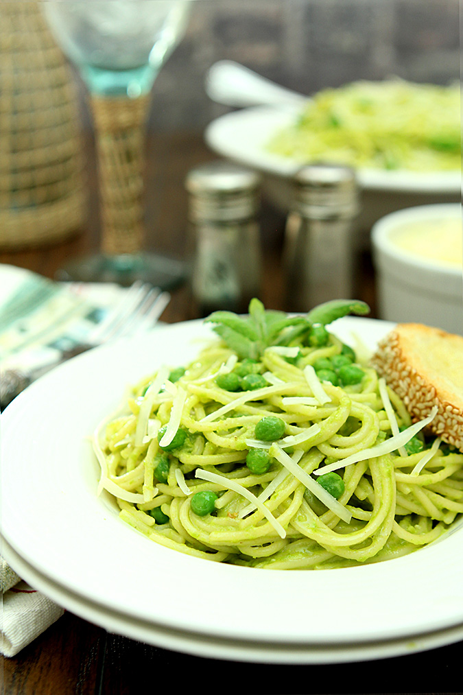 Spaghetti with Pea and Pine Nut Pesto Creative Culinary A Denver